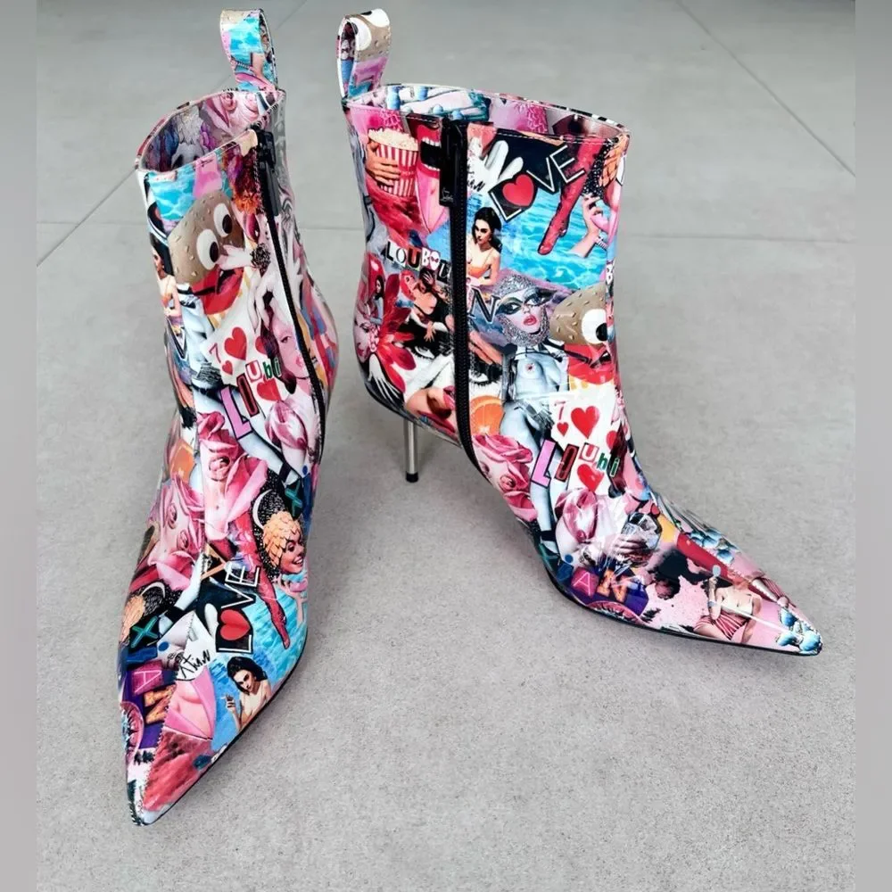 CHRISTIAN LOUBOUTIN Epic Booty Leather Printed Ankle Boots 70 EU 36.5 US 6.5